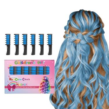Imagem de Novo pente de giz de cabelo temporário brilhante para meninas crianças, giz de cabelo lavável para meninas de 4 5 6 7 8 9 10 ano novo aniversário cosplay DIY, Halloween, Natal (azul)