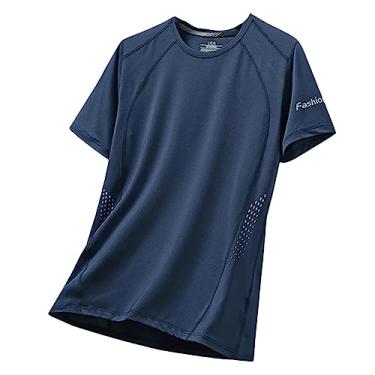 Imagem de Camiseta masculina atlética de manga curta com estampa suave de alta elasticidade gola redonda respirável para treino, Cor 1, M