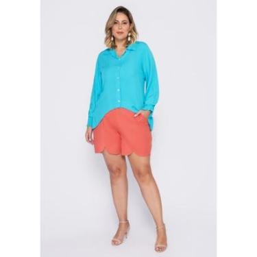 Imagem de Shorts Feminino Moda Plus Size Cintura Alta Linho Com Bolso-Feminino