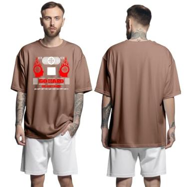Imagem de Camisa Camiseta Oversized Streetwear Genuine Grit Masculina Larga 100% Algodão 30.1 Go Hard or Go Home - Marrom - P