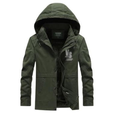 Imagem de Ruixinxue Jaqueta masculina de transição quente de inverno casaco com capuz slim fit casaco de algodão de pelúcia casaco casual jaqueta cargo, Verde, 3G