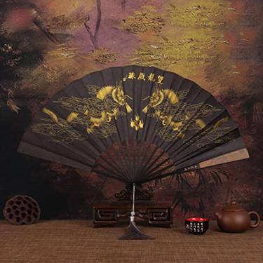 Imagem de YQHWLKJ Grande ventilador dobrável retrô masculino com borla para presentes de aniversário, dança, cosplay, festa de casamento, decoração de casa