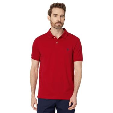 Imagem de U.S. Polo Assn. Camisa polo masculina de malha otomana poliéster elastano manga curta sólida desempenho texturizado, Motor vermelho, XXG