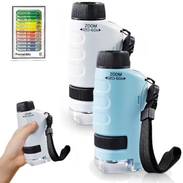 Imagem de Mini microscópio para crianças, 2024 novo miniscópio portátil microscópio infantil, microscópio de bolso 60x-120x para crianças, microscópio portátil para experimentos científicos /2038