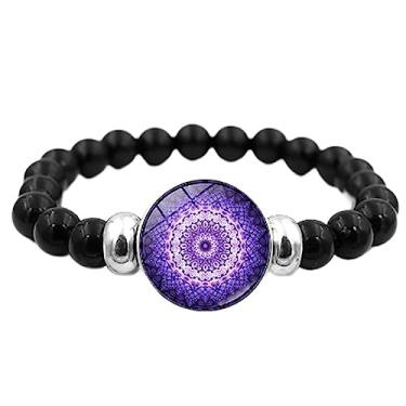 Imagem de BailingDS Mandala Flor da Vida com Cordão de Pedras Preciosas Moda Pulseira com Contas Pretas Joias de Mão, Vidro, Sem pedras preciosas