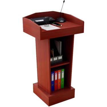 Imagem de Pódio de púlpito de igreja de 46" com gaveta, suporte para palestras de ensino com placa defletora e armário de armazenamento, púlpito de piso móvel, para salas de aula/escritório/conferênci