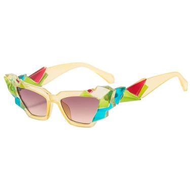 Imagem de Senhoras punk gato olho óculos de sol feminino único colorido óculos de sol feminino moda tons uv400 steampunk eyewear, amarelo, marrom, um tamanho