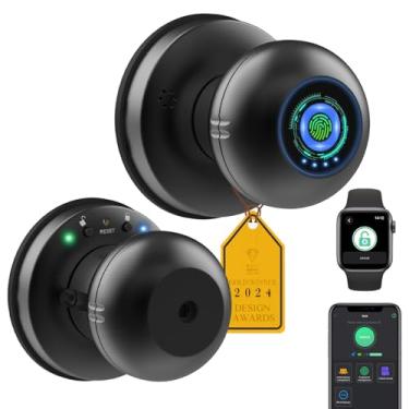 Imagem de Fechadura inteligente eLinkSmart com impressão digital maçaneta de porta de entrada sem chave para quarto porta traseira com modo de privacidade compatível com relógio iOS preto