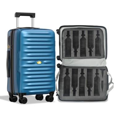 Imagem de Bagagem de vinho, estojo de viagem para 10 garrafas, rodas giratórias duráveis, trava TSA, inserções removíveis, Azul, 24in