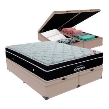 Imagem de Cama Box Baú Bipartido King Bege e Colchão Elegant Superpocket Molas e