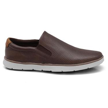 Imagem de Sapatênis Casual Couro Calce Fácil Elástico Slip On - CFT Drop, Marrom