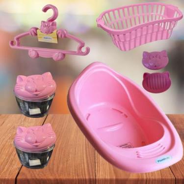 Imagem de Cabide 6 pç bebe banheira 22 l cesto telado de roupa lixeira - Plastbr