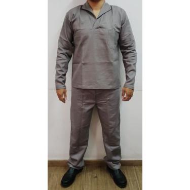 Imagem de Uniforme de trabalho em brim cinza camisa manga longa e calça construç