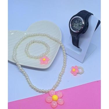Imagem de Kit Relógio Infantil Digital Menina Cronometro Alarme Calendário Luz L