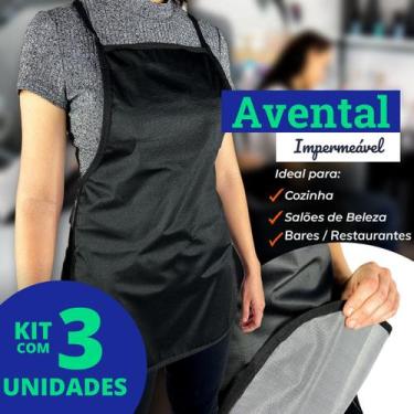 Imagem de Kit 3 Unidades Avental de Cozinha e Lavanderia Impermeável Preto Liso 