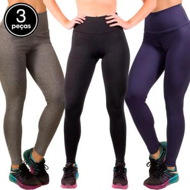 Imagem de Kit 3 Calças Legging Fitness Lisa Cós Alto Cintura Alta - WLS Modas, P