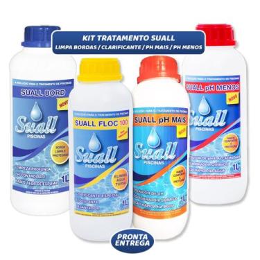 Imagem de Kit Limpeza Tratamento De Piscinas Suall Com Clarificante Limpa Bordas