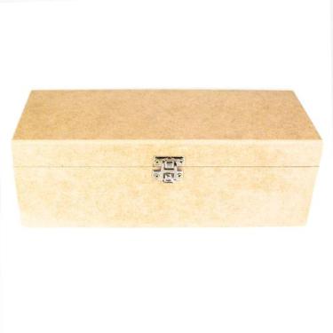 Imagem de Caixa para Mini Vinho com Fecho e Dobradiça de Mdf Madeira Crua Tamanh