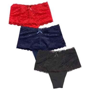 Imagem de Kit 3 Calcinhas Cintura Alta Fristyle Modeladora Com Renda Em Algodão 
