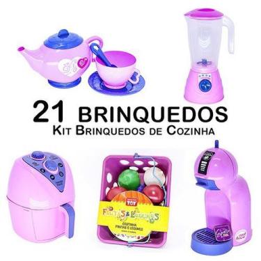 Imagem de Cozinha Infantil Eletro Air Fryer Bule Xícara Mercado 21pç - Zuca Toys