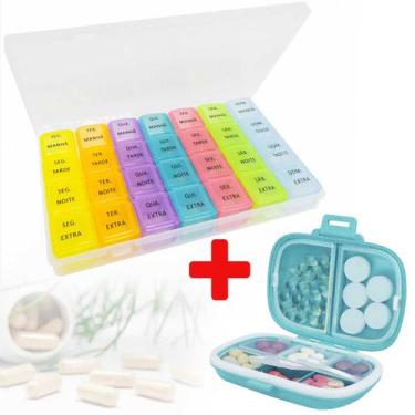 Imagem de Kit Estojo Caixa Porta Comprimidos Suplemento Vitaminas Diário Semanal