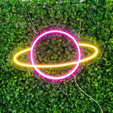 Imagem de Painel Letreiro Neon Led Saturno Planeta Quarto De Bebê - ArtStudio 