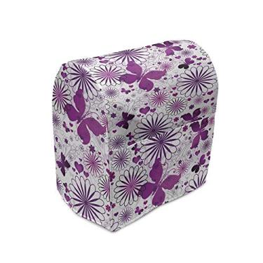 Imagem de Ambesonne Capa para batedeira de borboleta, imagem de flora e fauna com cores contrastantes desenhada à mão padrão natural vintage, capa organizadora de utensílios de cozinha com bolso, 6-8 litros, roxo branco