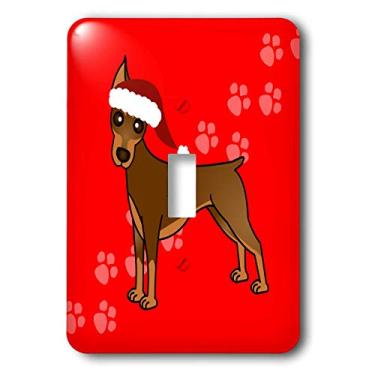 Imagem de 3dRose lsp_40910_1 Lindo casaco vermelho Doberman Pinscher desenho de cachorro vermelho com chapéu de Papai Noel interruptor único