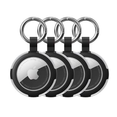 Imagem de Compatível com porta-chaves AirTag, à prova d'água IPX8, capas AirTags de silicone com chaveiro, acessórios para localizadores de itens GPS da Apple (preto/preto/preto/preto)