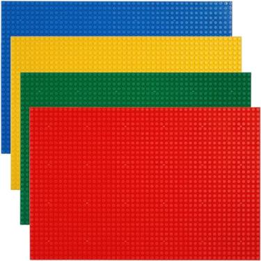 Imagem de ZENFUN 4 Pack Baseplates Building Plates for Building Bricks, 10'' x 15''/25.5x38 CM, Classic Building Baseplates Compatible with Major Brick Brands, Green Blue Red Yellow