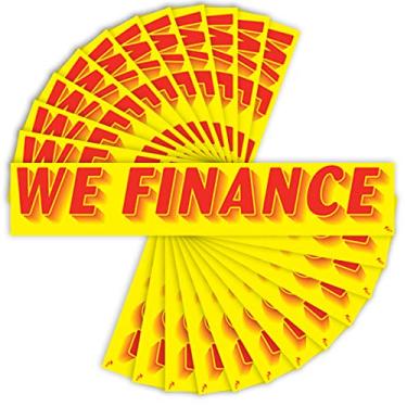 Imagem de Versa-Tags Adesivo vermelho e amarelo de 36,8 cm para revendedor de carro com slogan - We Finance