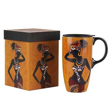 Imagem de DUSVALLY Caneca de café de cerâmica para presente de copo de viagem com tampa 500 ml, xícara de chá alta com alça para latte, cappuccino e cacau, xícaras de café para casa e escritório, caneca com