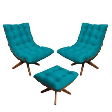 Imagem de Poltrona Costela Giratória com Puff - Trendy, Azul turquesa