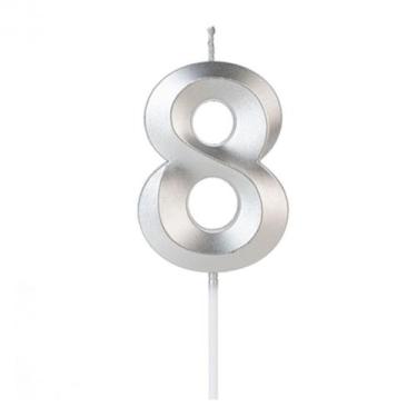 Imagem de Vela Design Prata Número 8 - Silverfestas - SILVER PLASTIC