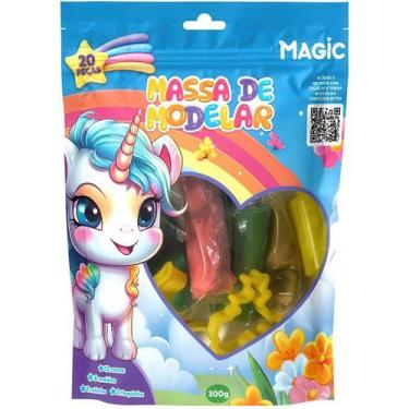 Imagem de Massinha de Modelar 12 Cores + 6 Moldes 300g Unicórnio - Magic