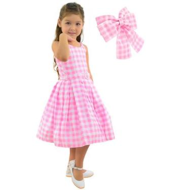 Imagem de Kit Vestido Barbie Xadrez Vintage + Laço para Cabelo - Moderna Meninas