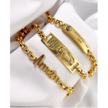 Imagem de Kit 3 Pulseiras religiosa Banhada A Ouro 18k - Baronesa imports18k 