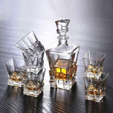 Imagem de Garrafa Decanter Whisky Vidro Licor 800ml +6 Copos Superluxo - Vachero