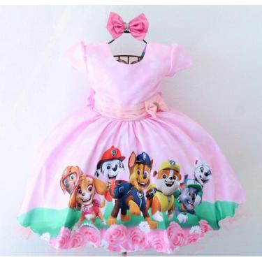 Imagem de Vestido Infantil Festa Luxo Patrulha E Tiara, Rosa, 12