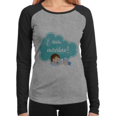 Imagem de Baby Look Raglan É um menino Manga Longa - Foca na Moda, Cinza, Preto,