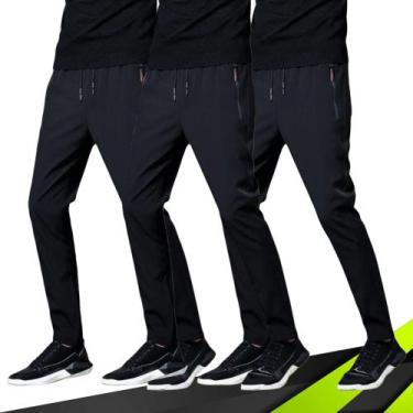Imagem de KIT c/ 3 CALÇA CORRIDA Preto Academia Bolso Zíper Elastano Tecido Gela