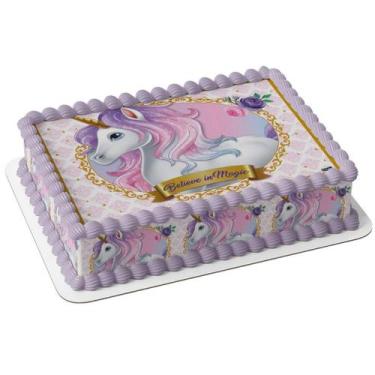 Imagem de Papel arroz e faixa comestível para bolo festa aniversário unicórnio -