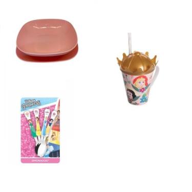 Imagem de Conjunto pratos, 4 colheres, Caneca com canudo Princesas - Utensilios 