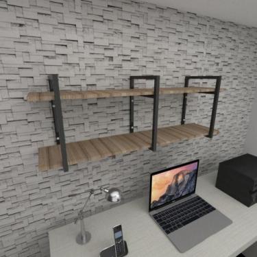 Imagem de Prateleira industrial para escritório aço cor preto mdf 30cm cor amade