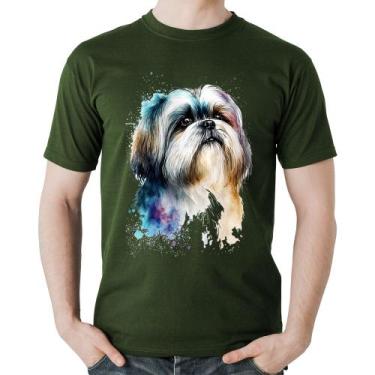 Imagem de Camiseta Algodão Cachorro Shih Tzu Watercolor - Foca na Moda, Musgo, G