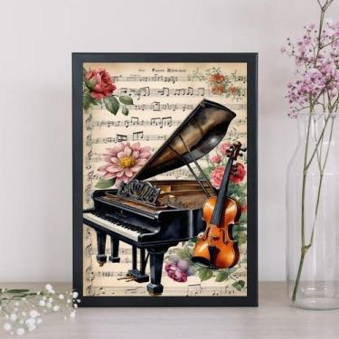 Imagem de Quadro Vintage Piano e Violino 45x34cm - Quadros On-line, Moldura bran