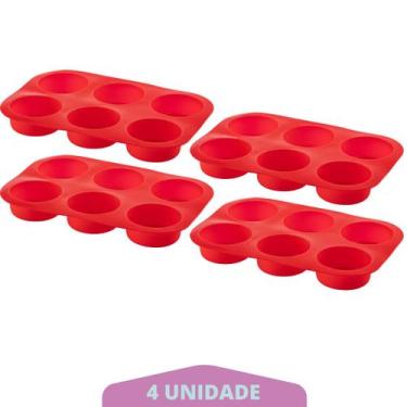 Imagem de Kit 4 Assadeiras Silicone Cupcake Retangular Sortida Bolinho - QUALITY