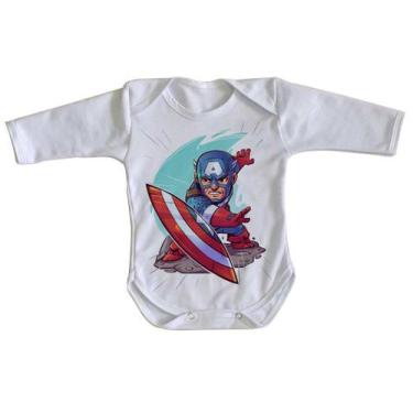 Imagem de body nenê criança roupa bebê manga longa Capitão America Geek - Empóri