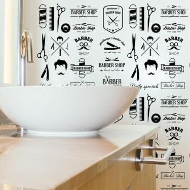 Imagem de Papel de Parede Adesivo Revestimento Barbearia Branco 2,5m - Leliz Pap