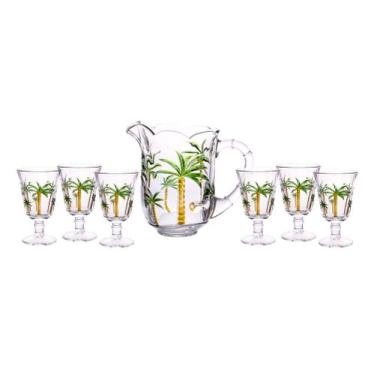 Imagem de Cj.7 Pcs.Jarra c/6 Taças Cristal Palm Hand Paint. 1,3L/240ml - Lyor, V